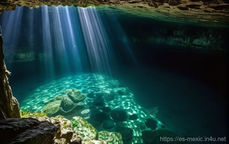 멕시코에서 해양 스포츠 즐기기 - **A mystical cenote adventure in Yucat&aacute;n, Mexico.**
    *   **Description:** A serene, wide-angle sh...